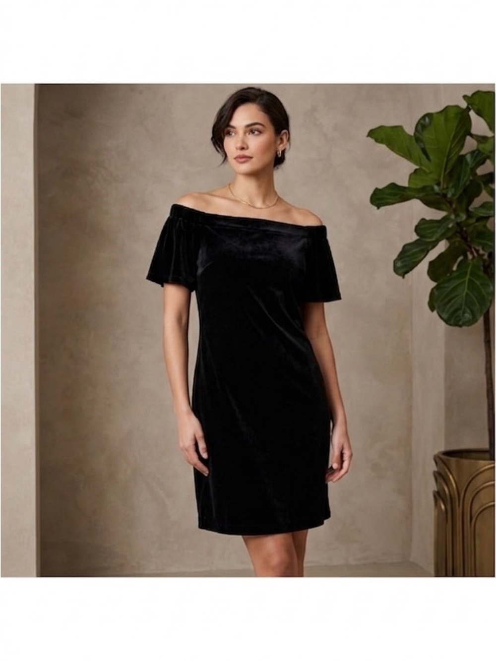 NEW LOFT Velvet black off the shoulder dress